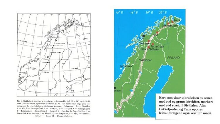 Red-green slate is found along a narrow line through Fennoscandia which is the erosion border of the Caledonian Mountain Range.