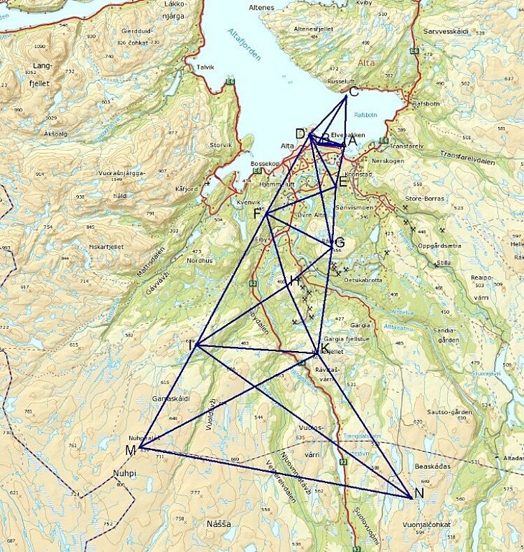 Map with the extended triangulation net in Alta.